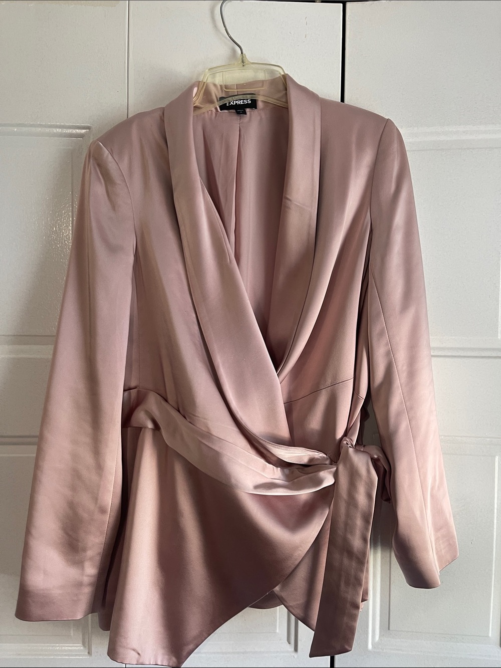 Express Satin Wrap Blazer in Blush